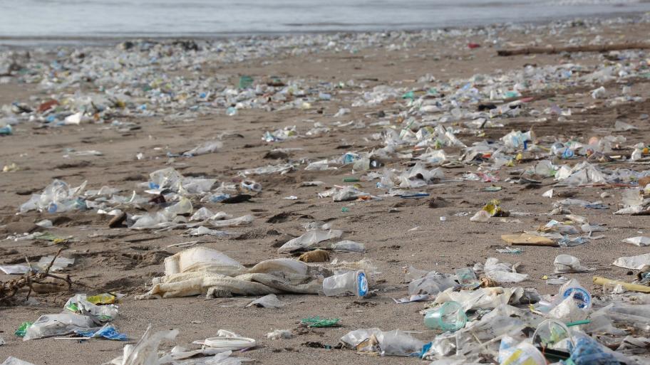 ein mit Plastikmüll übersäter Strand