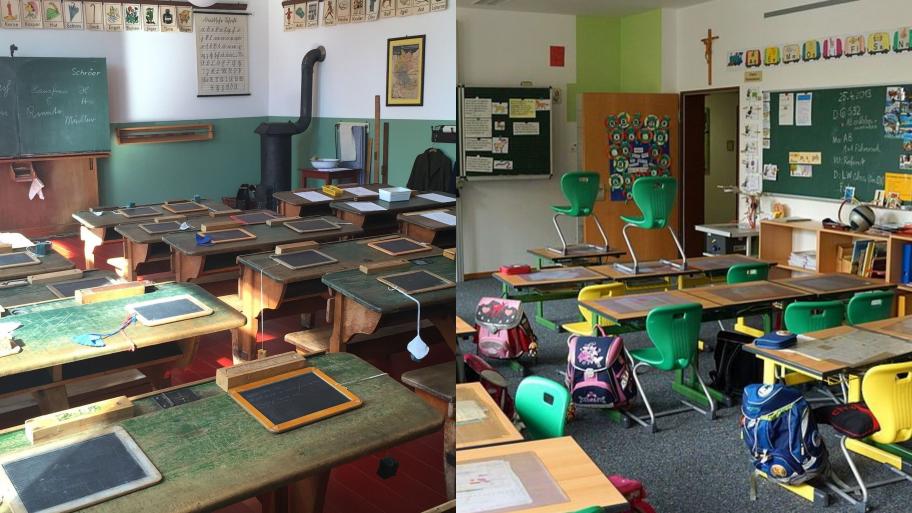 ein Klassenraum von 1920, ein Klassenraum von 2020