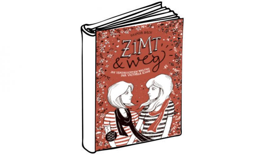 Buchcover: Zimt & weg; Zwei Mädchen mit gestreiften T-Shirts und Schal, kurzen und langen Haaren, stehen sich gegenüber und schauen sich an