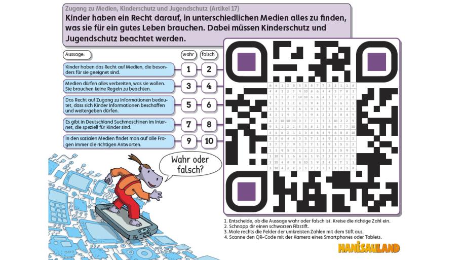 Ein QR-Code zum Ausmalen mit Fragen.