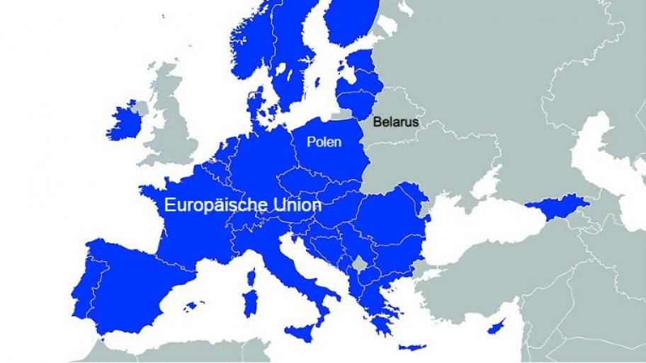 Eine Karte der EU und die Grenze zwischen Polen und Belarus 
