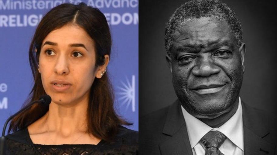Zu sehen sind die beiden Preisträger Nadia Murad und Denis Mukwege.