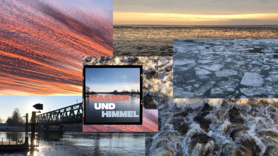Collage mit Bildern von Gewässern und Himmel