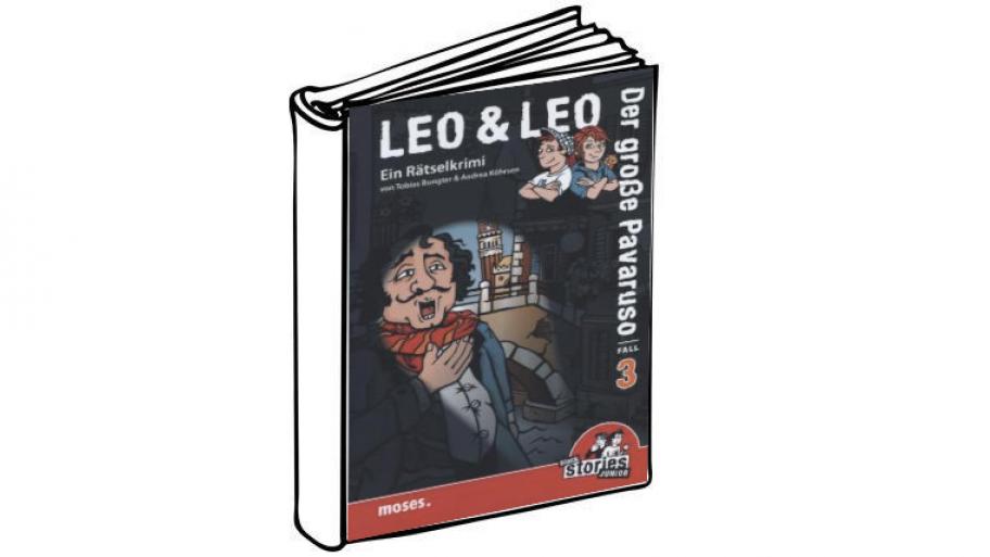 Leo & Leo rechts oben in der Ecke; in der Mitte ein mittelalter Mann mit schwarzen Locken und Schnurrbart; dritter Fall