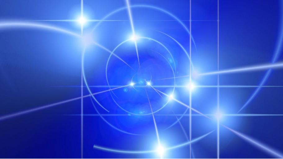 Leuchtende Linien auf blau-lila Hintergrund, helle Funken 