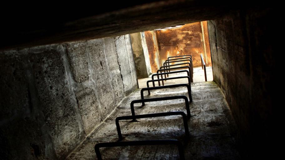Eine Leiter führt aus dem Bunker zurück ins Freie. 