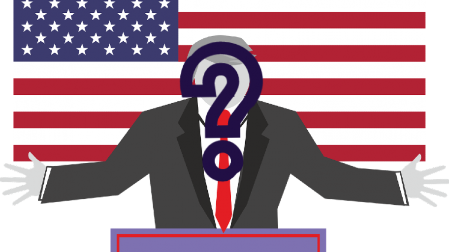 Eine Illustration von Donald Trump vor einer US-Flagge