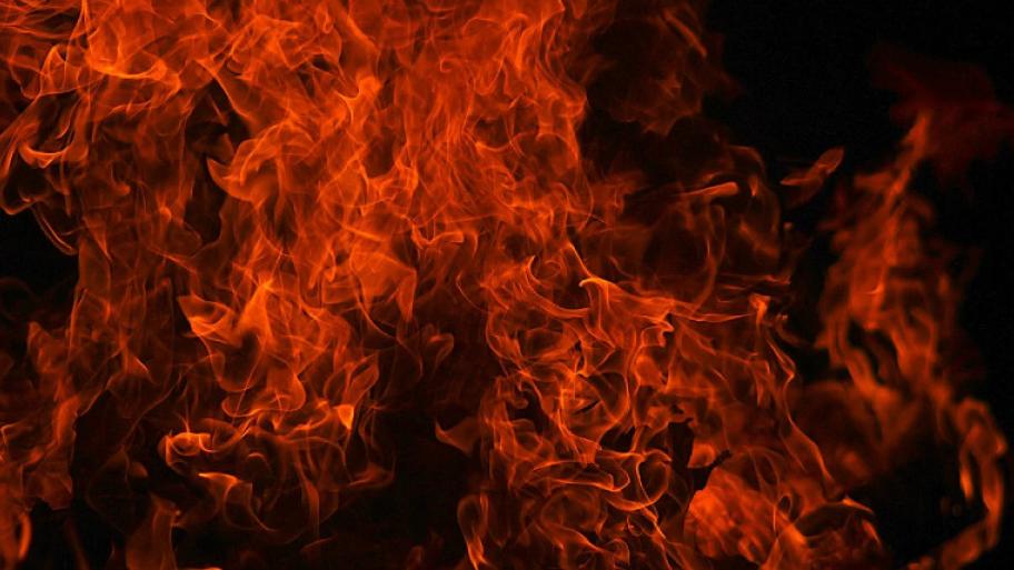 Vor einem schwarzen Hintergrund lodern orangefarbene Flammen