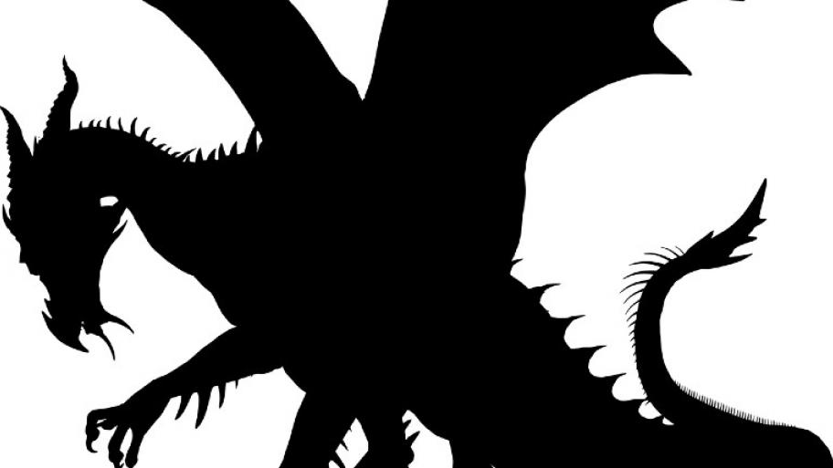 Schwarze Shilouette von einem Drachen