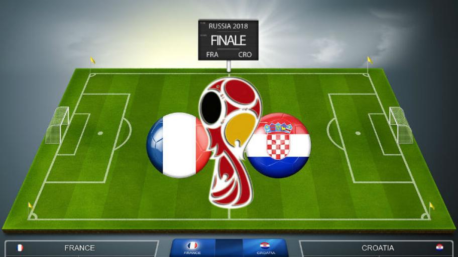 Fußballfeld mit der französischen und kroatischen Flagge