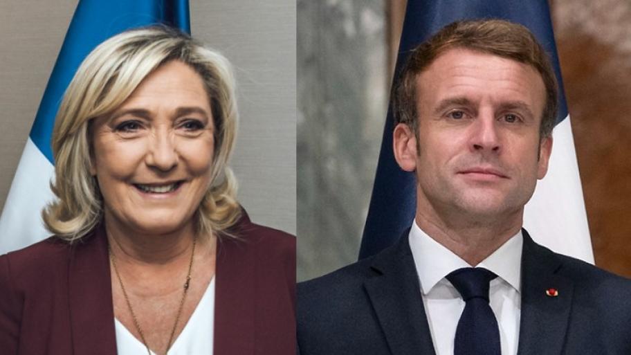 Protraitfotos von Macron und Le Pen
