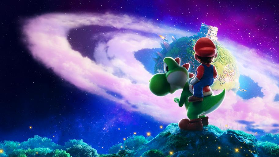 Super Mario sitzt auf Yoshi.