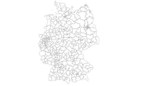 eine Karte von Deutschland, darin eingezeichnet alle 299 Wahlkreise